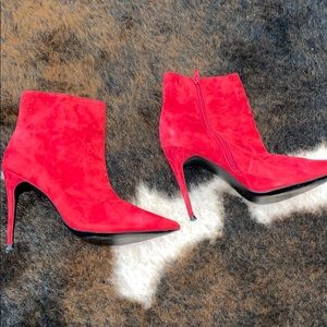 Red suede boots